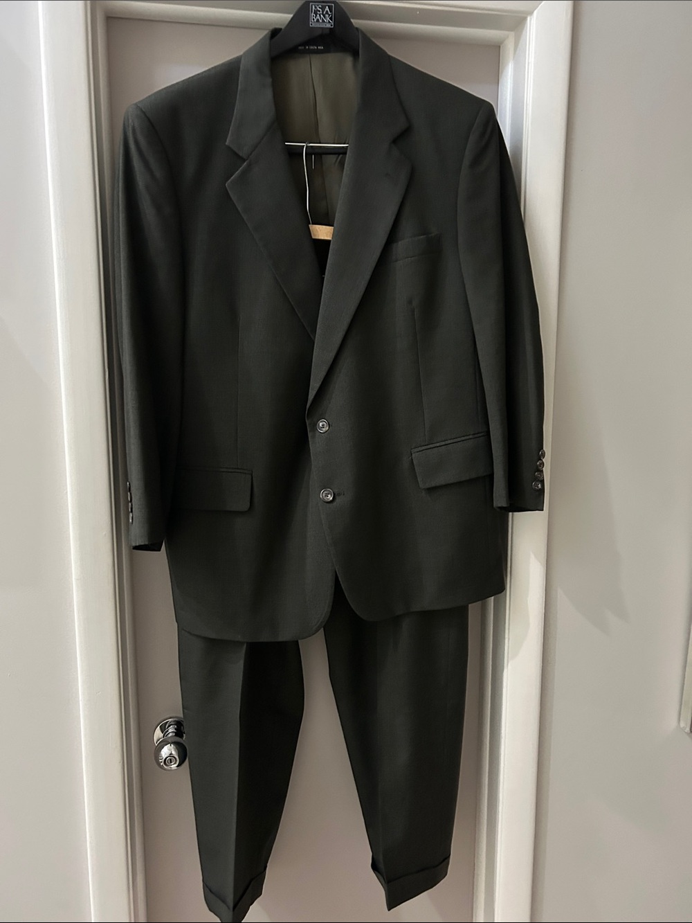 Jos A Bank Men's Olive Green Two-Button Wool Suit